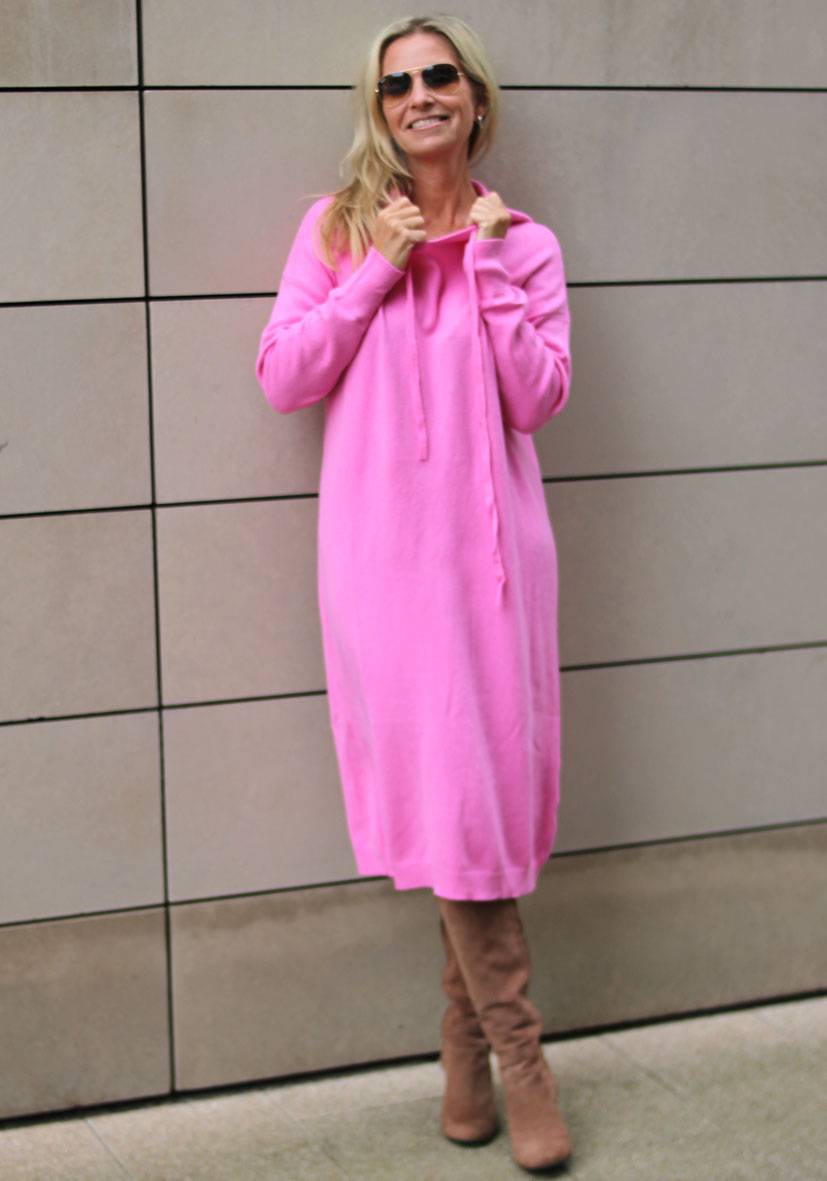 Miss Goodlife Dress Knitted Hoodie Long – Pink