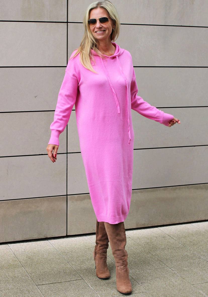 Miss Goodlife Dress Knitted Hoodie long – pink