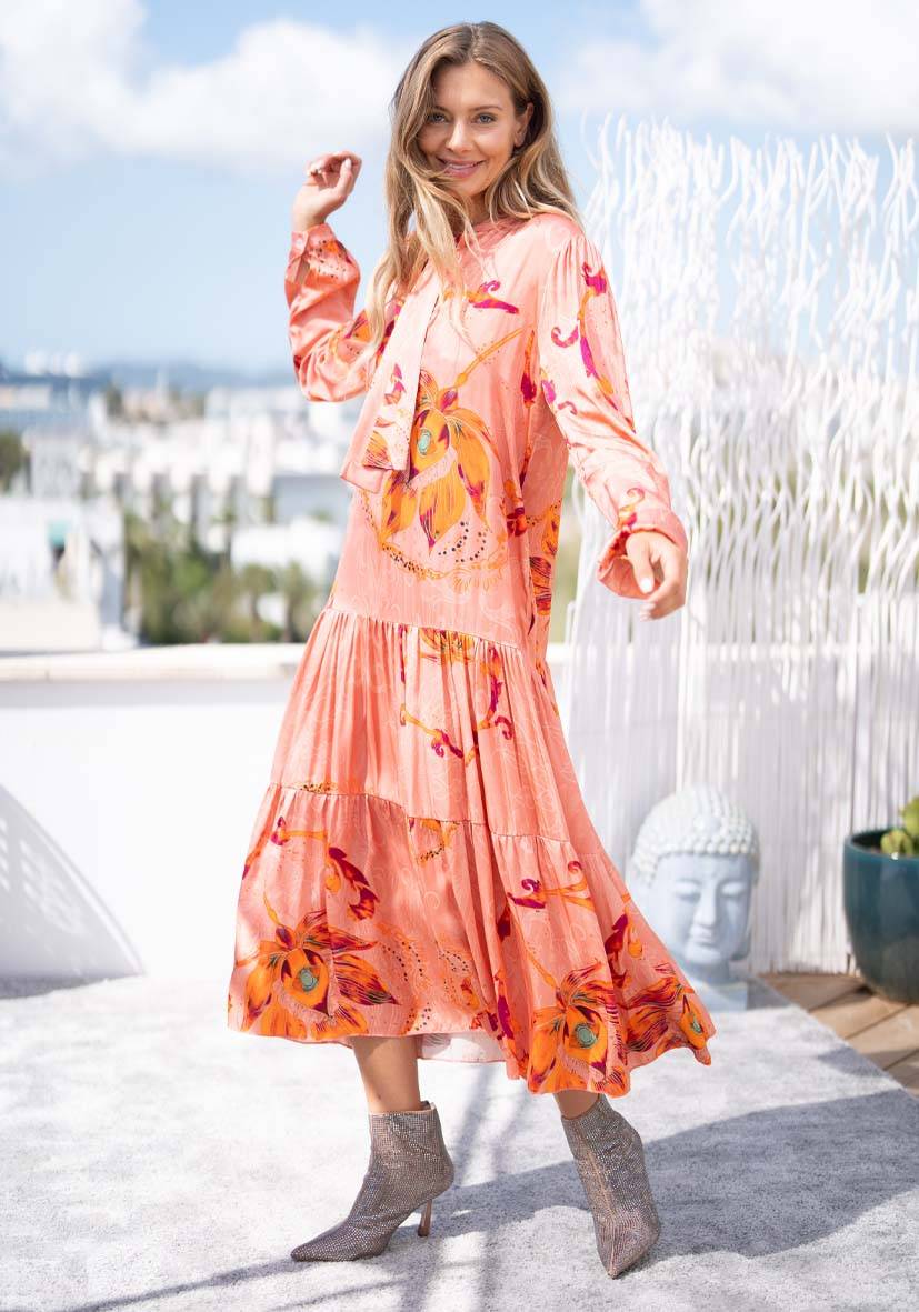 Miss Goodlife Dress Orange Flowers