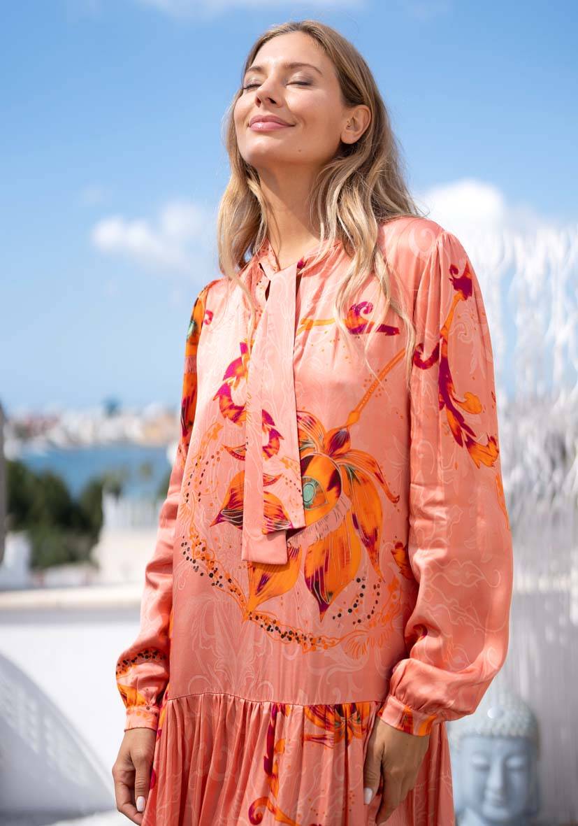 Miss Goodlife Dress Orange Flowers