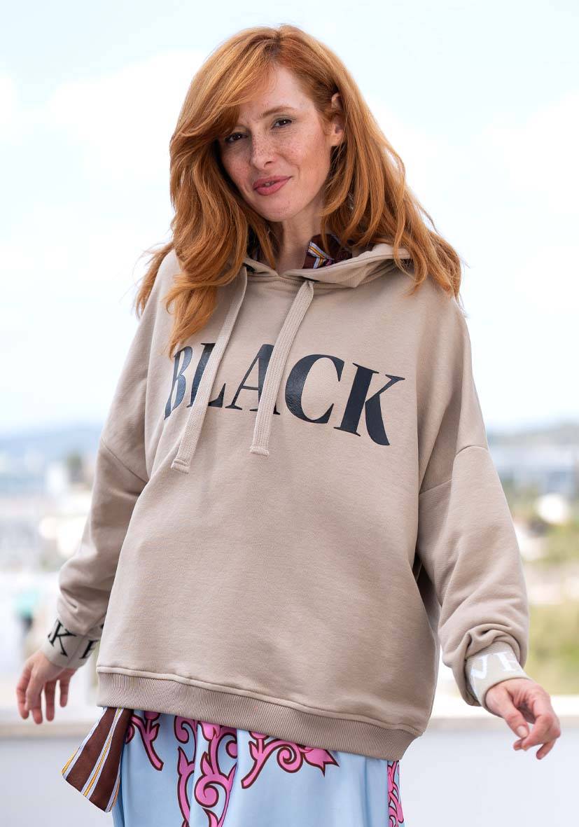 Miss Goodlife Hoodie Black And White – Sand