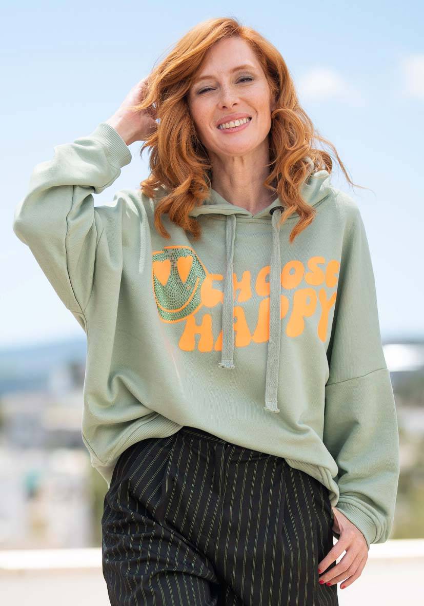 Miss Goodlife Hoodie Choose Happy Strass – Almond