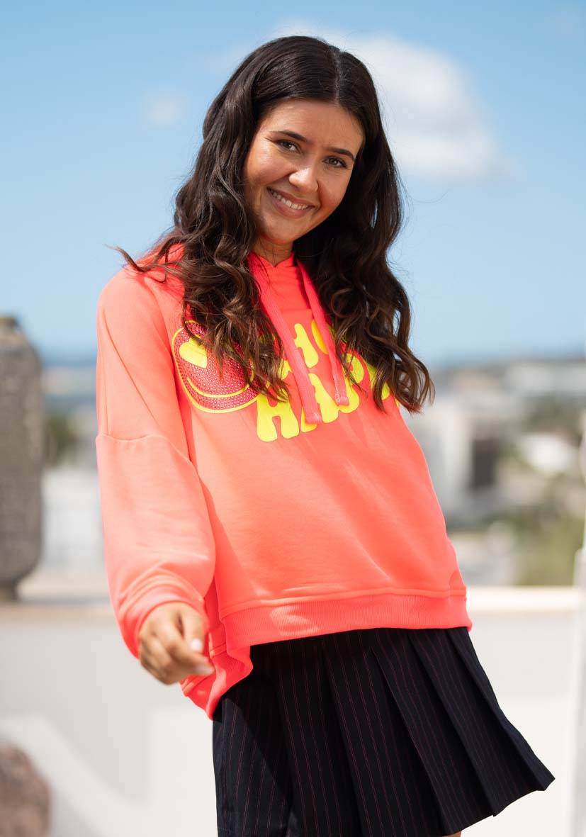 Miss Goodlife Hoodie Choose Happy Strass – Neonpink