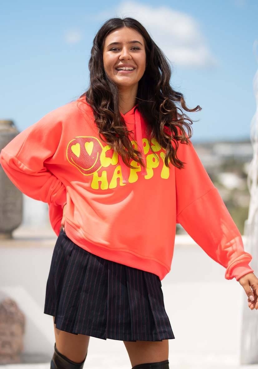 Miss Goodlife Hoodie Choose Happy Strass – neonpink