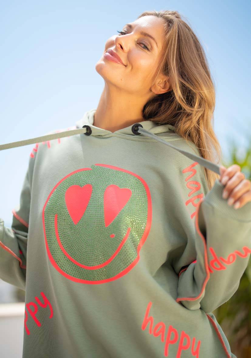 Miss Goodlife Hoodie Happy Heartface Strass – Almond