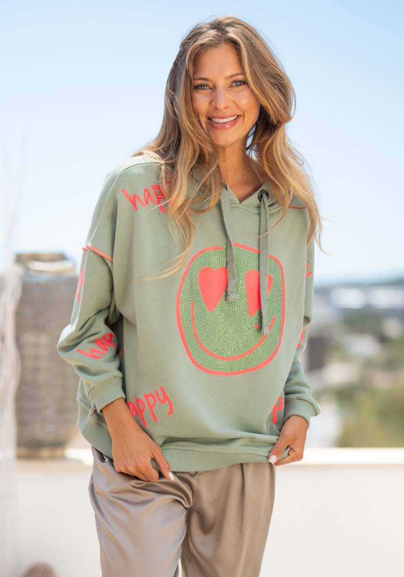 Miss Goodlife Hoodie Happy Heartface Strass – almond