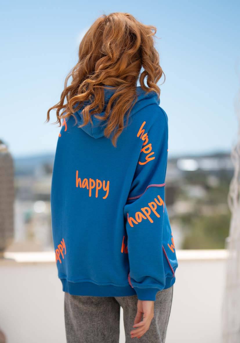 Miss Goodlife Hoodie Happy Heartface Strass – Blue