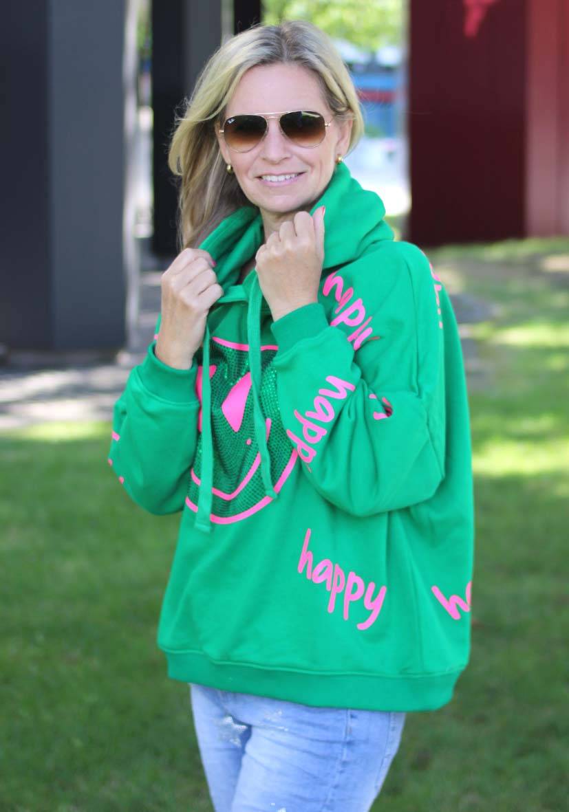 Miss Goodlife Hoodie Happy Heartface Strass – Green