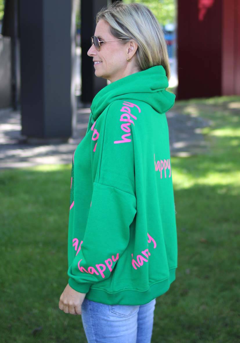 Miss Goodlife Hoodie Happy Heartface Strass – Green