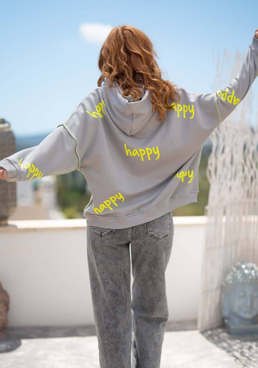 Miss Goodlife Hoodie Happy Heartface Strass – Grey