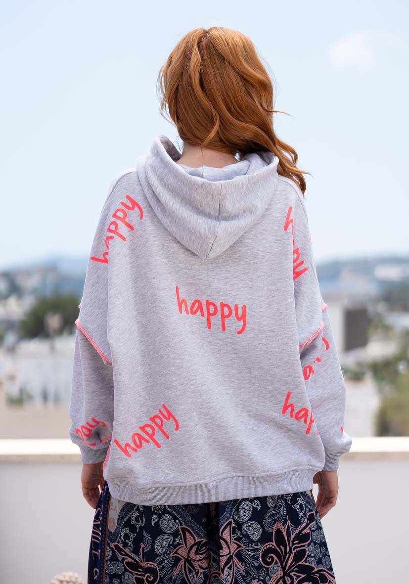 Miss Goodlife Hoodie Happy Heartface Strass – Grey