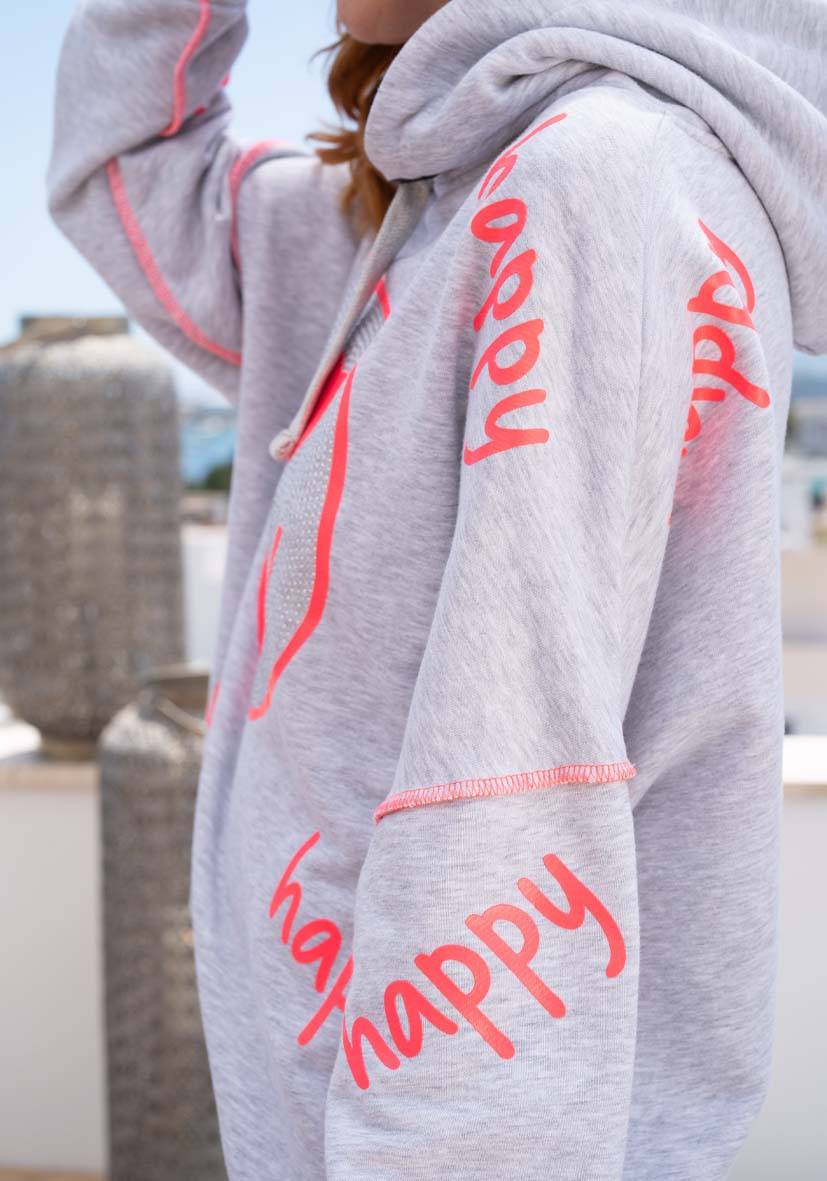 Miss Goodlife Hoodie Happy Heartface Strass – Grey