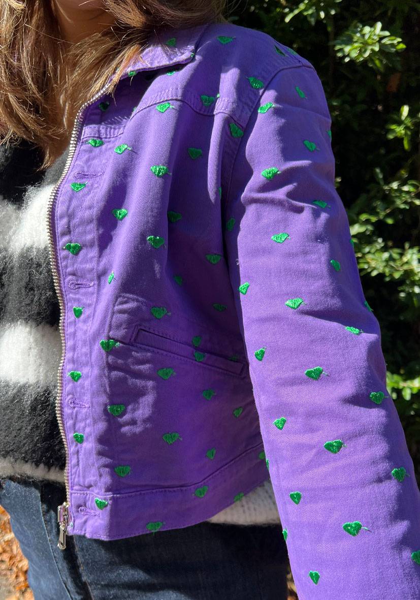 Miss Goodlife Kurze Jeansjacke Hearts – Lila