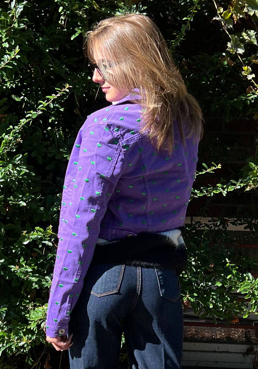 Miss Goodlife Kurze Jeansjacke Hearts – Lila