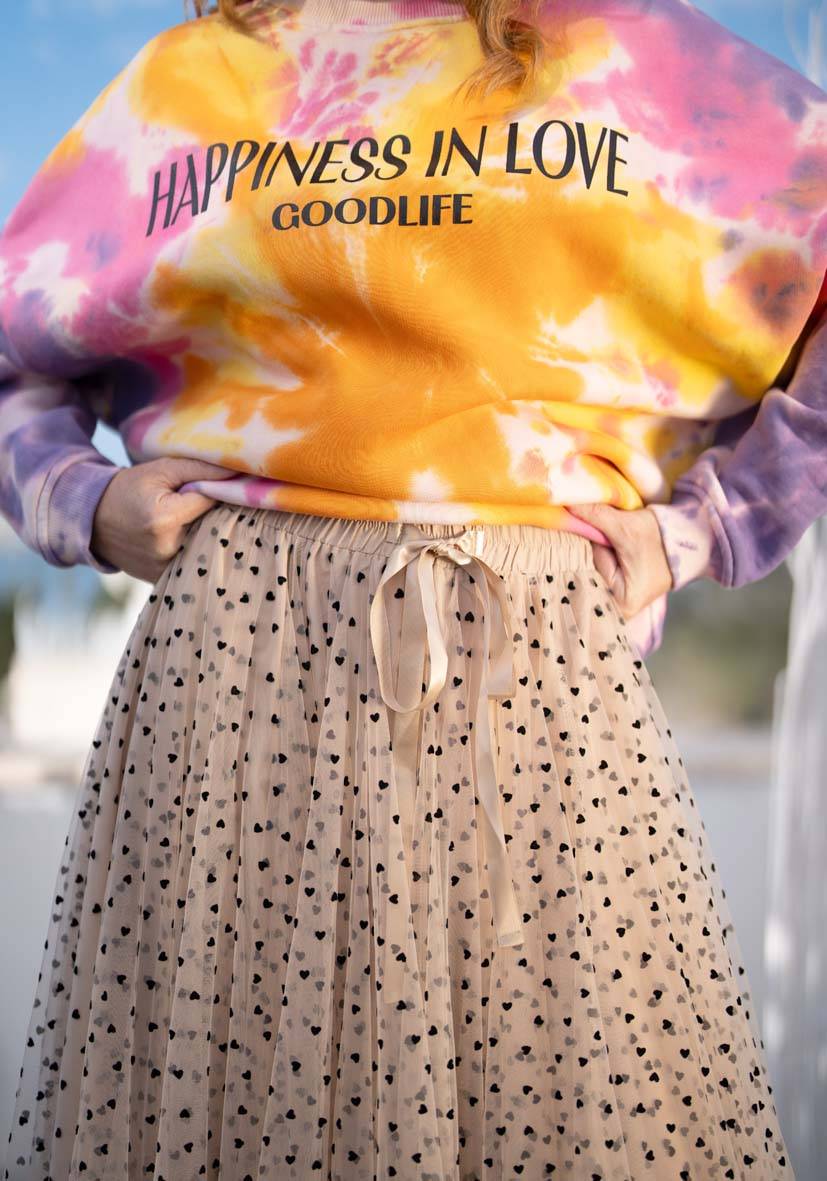 Miss Goodlife Maxirock Tüll Hearts Allover – Sand