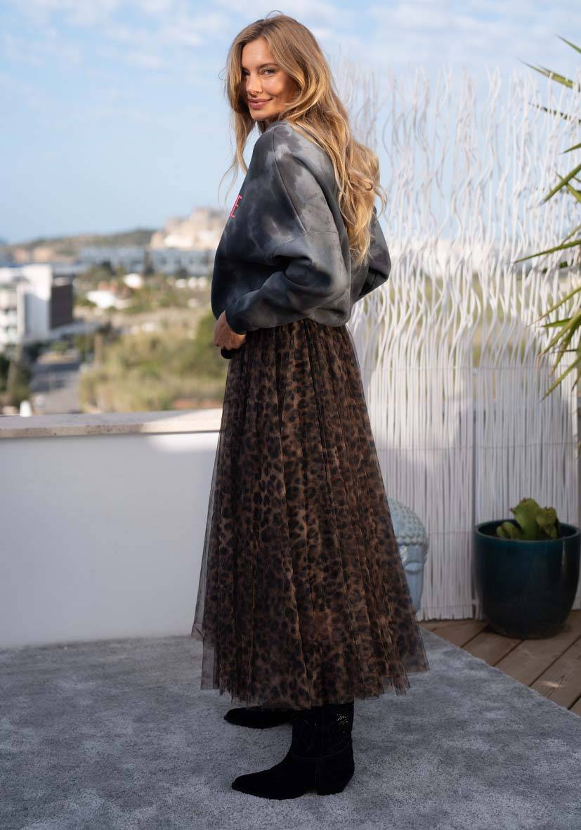 Miss Goodlife Maxirock Tüll Leo Allover – Brown