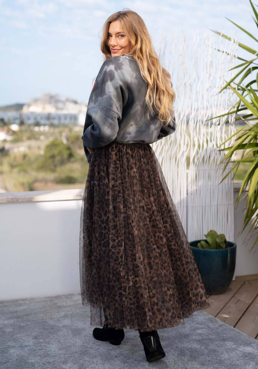 Miss Goodlife Maxirock Tüll Leo Allover – Brown