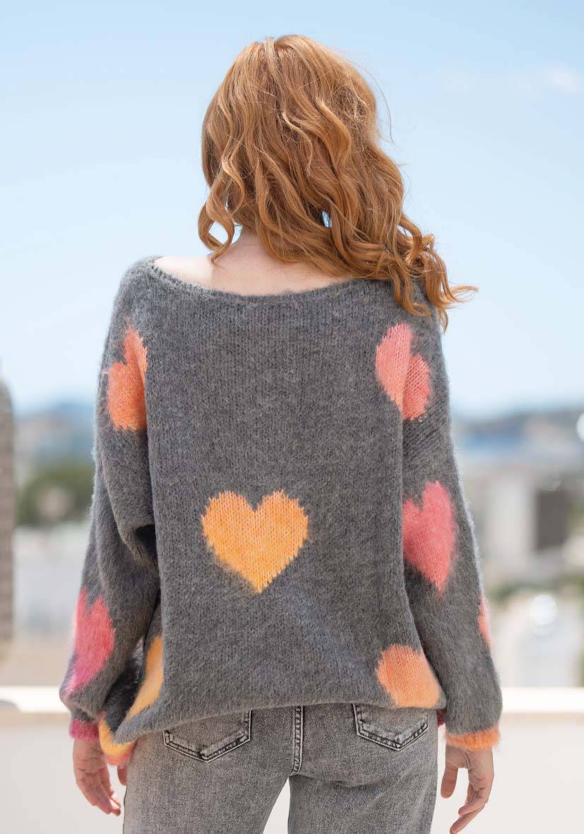 Miss Goodlife Pullover Hearts Allover – Grey