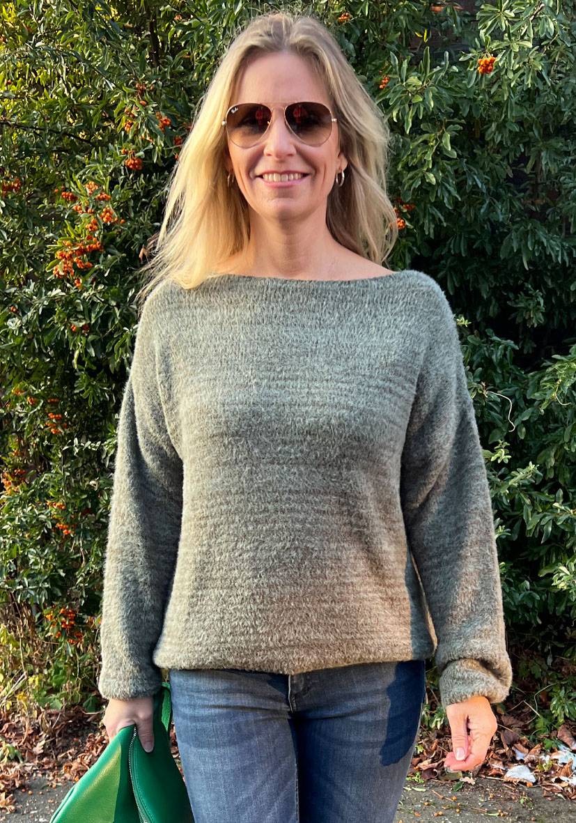 Miss Goodlife Pullover mit U-Boot Ausschnitt – grün