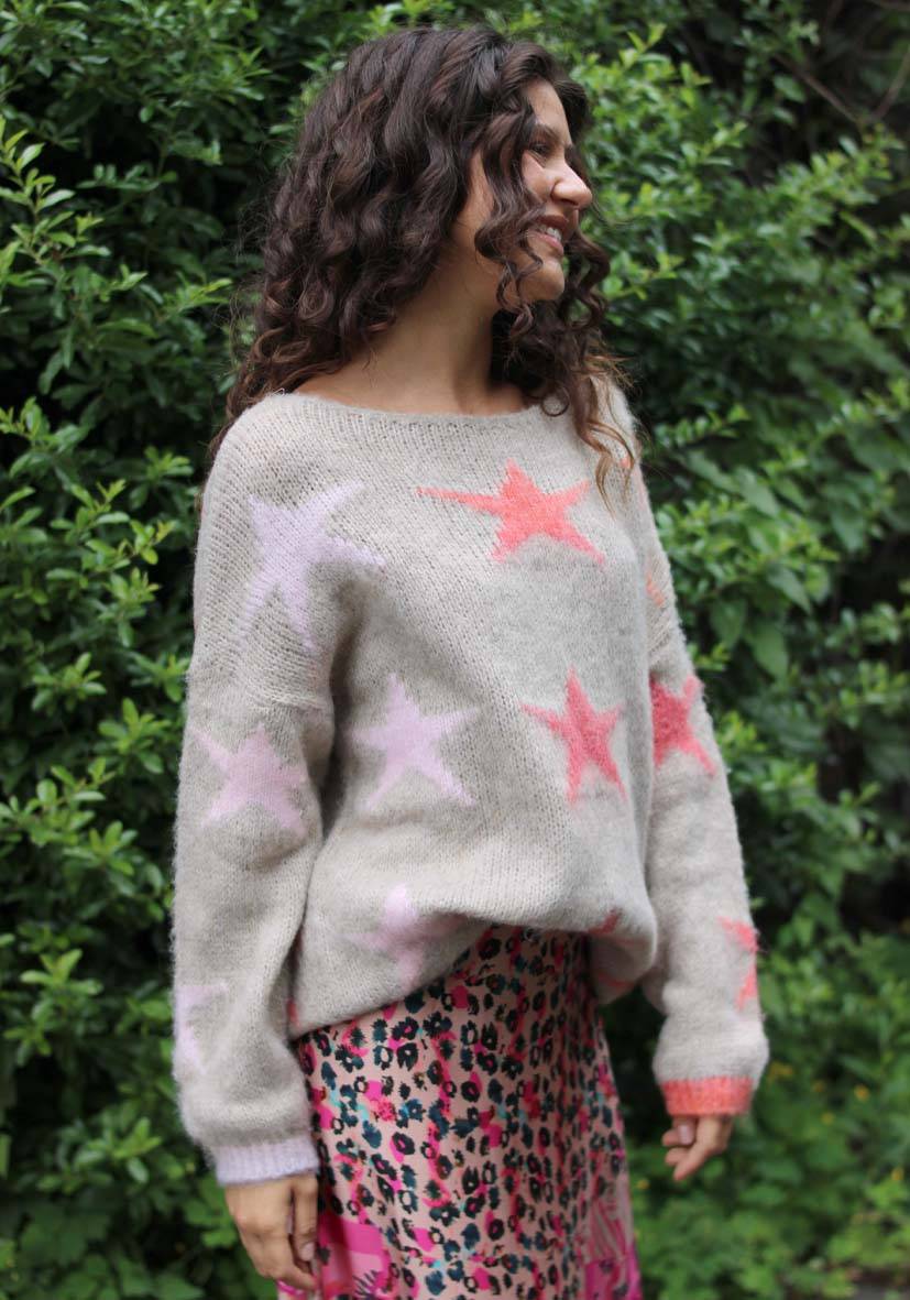 Miss Goodlife Pullover Stars Allover – Lightgrey