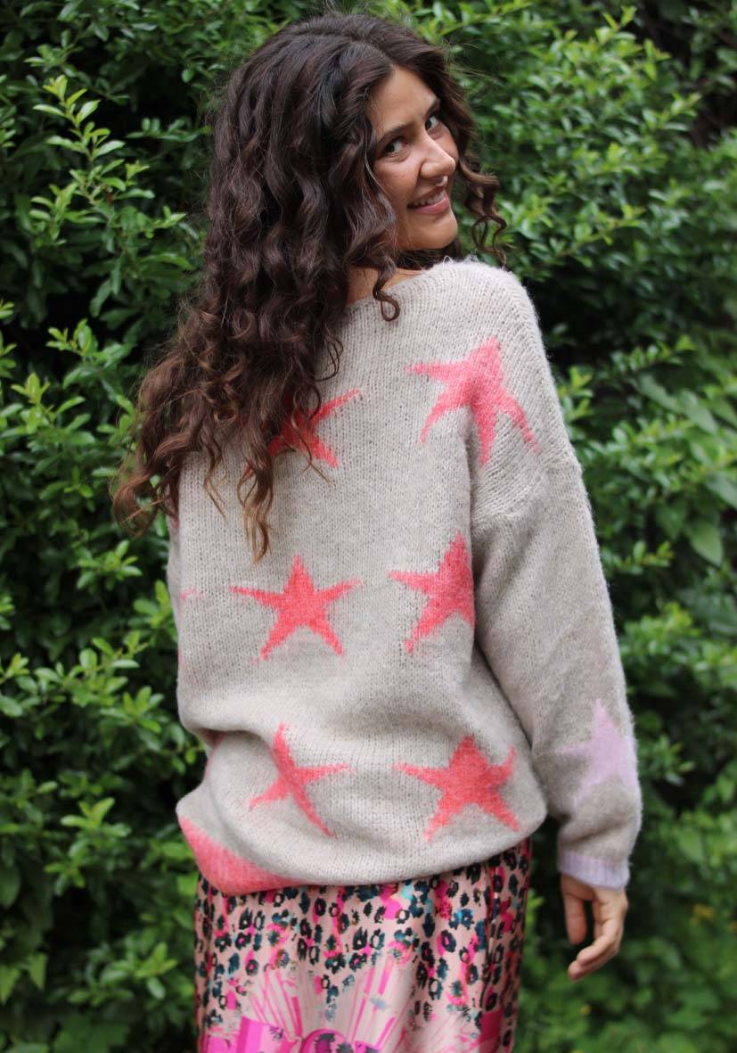 Miss Goodlife Pullover Stars Allover – Lightgrey