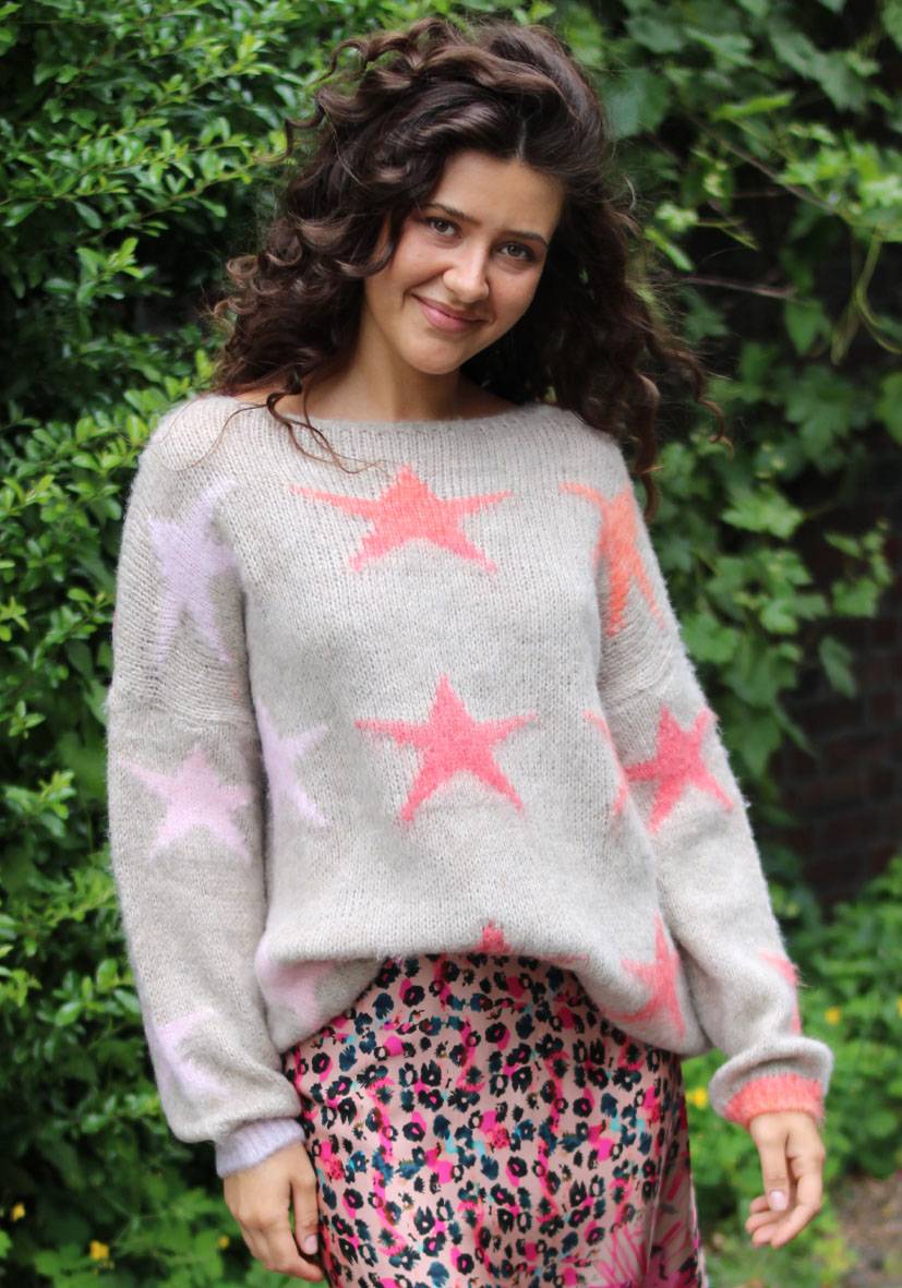 Miss Goodlife Pullover Stars allover – lightgrey