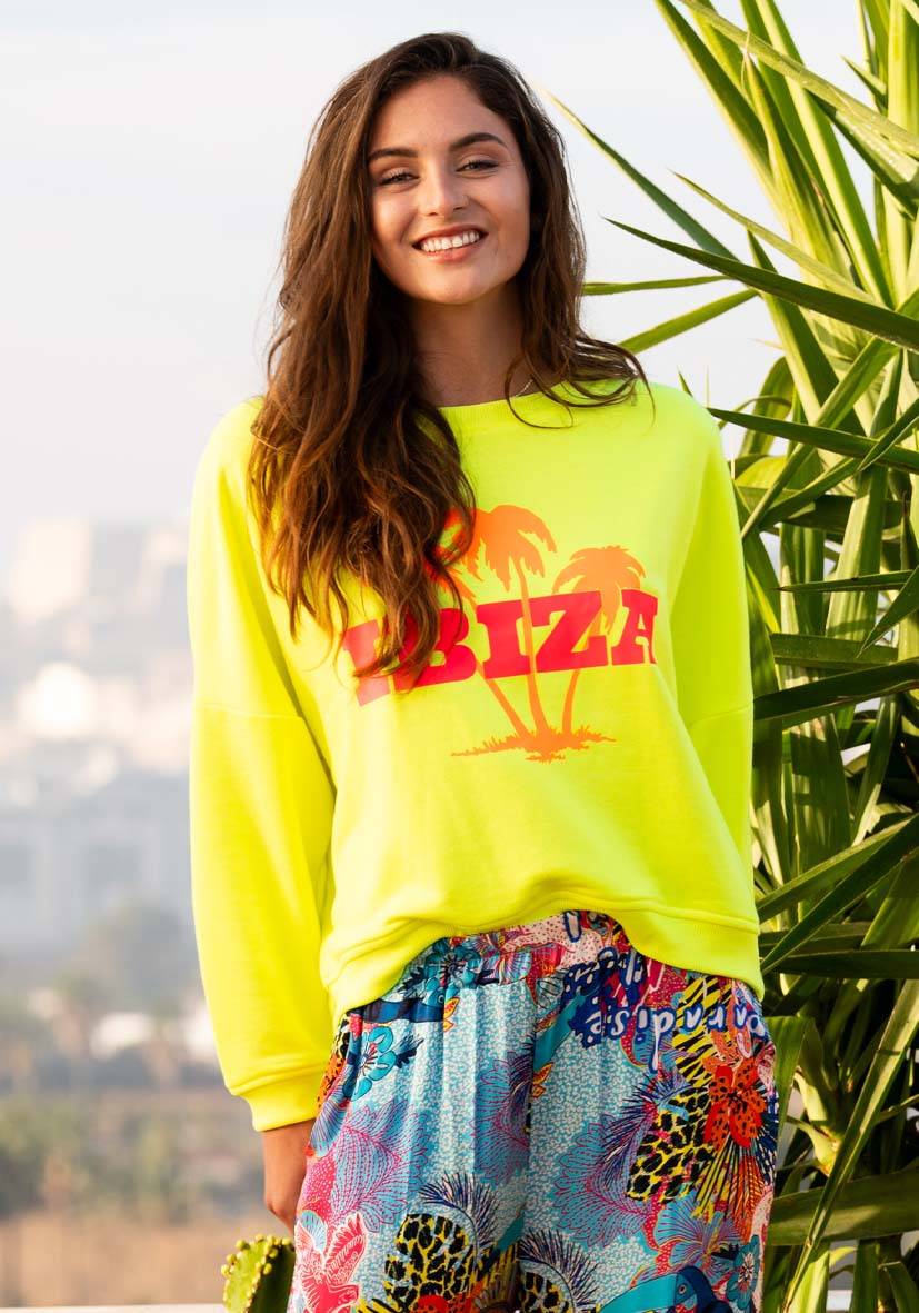 Miss Goodlife Roundneck Ibiza Palm – neonyellow