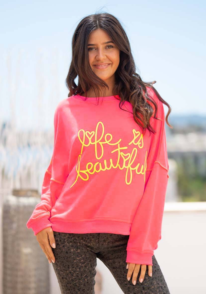 Miss Goodlife Roundneck Life is beautiful – neonpink