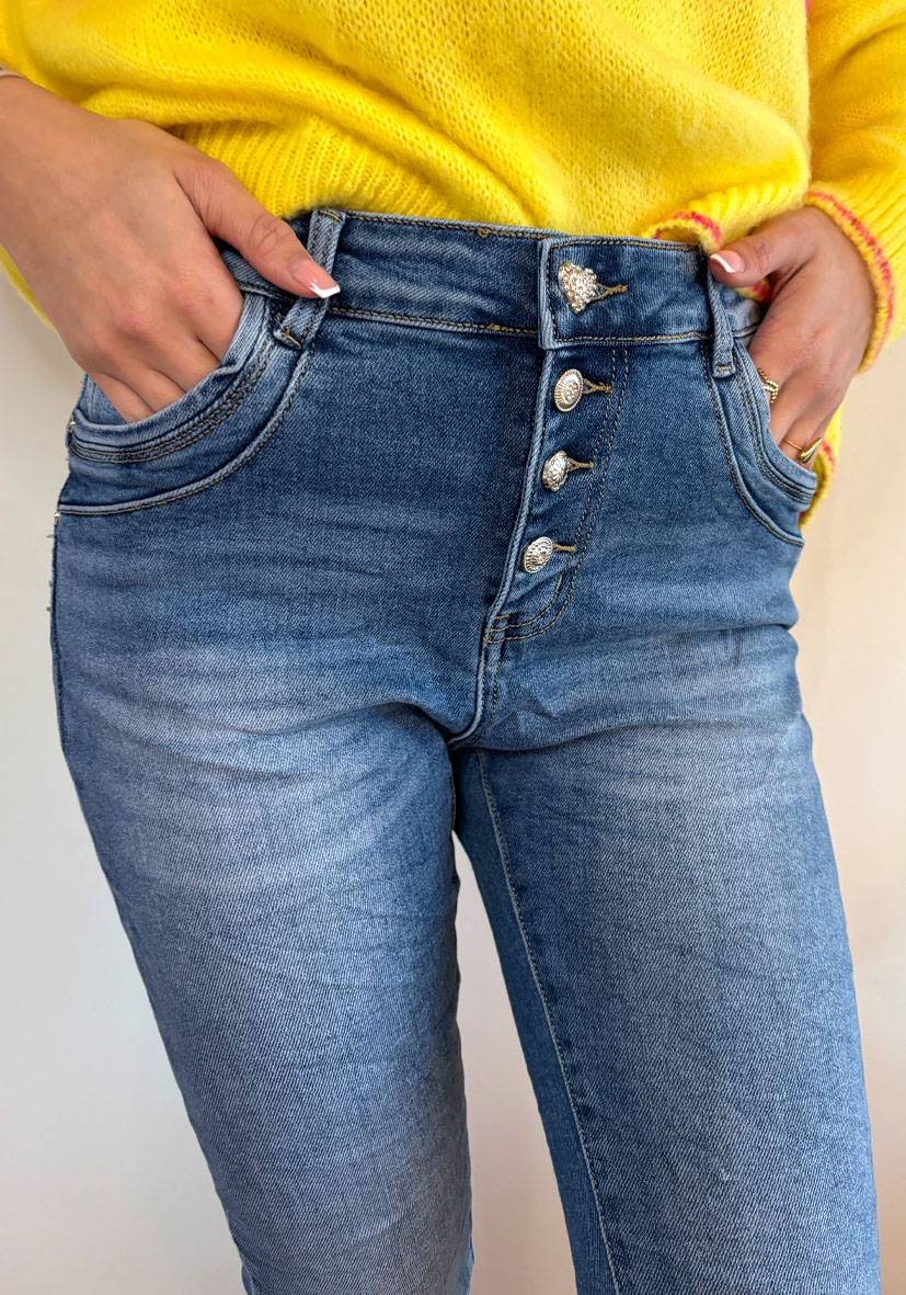 Miss Goodlife Star Jeans Heart Button – Blue