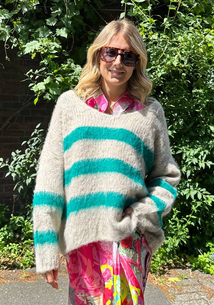 Miss Goodlife Streifenpulli gebrushed – beige / grün