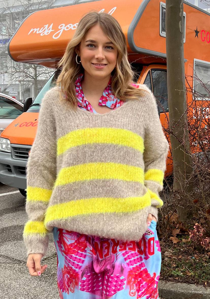 Miss Goodlife Streifenpulli gebrushed – sand/yellow