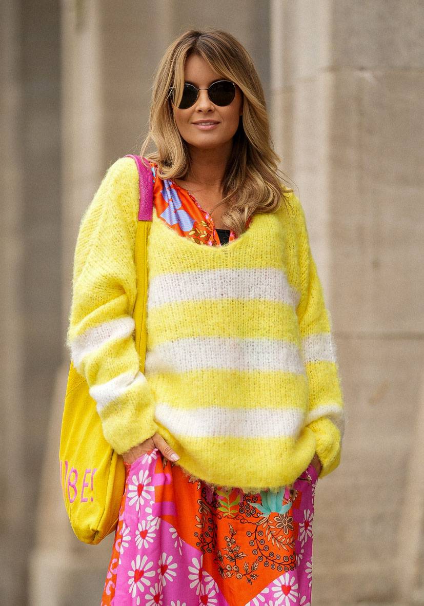 Miss Goodlife Streifenpulli gebrushed – yellow/white