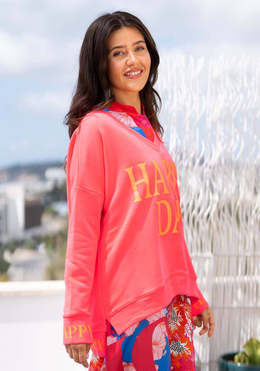Miss Goodlife V-Neck Happy Day – Neonpink