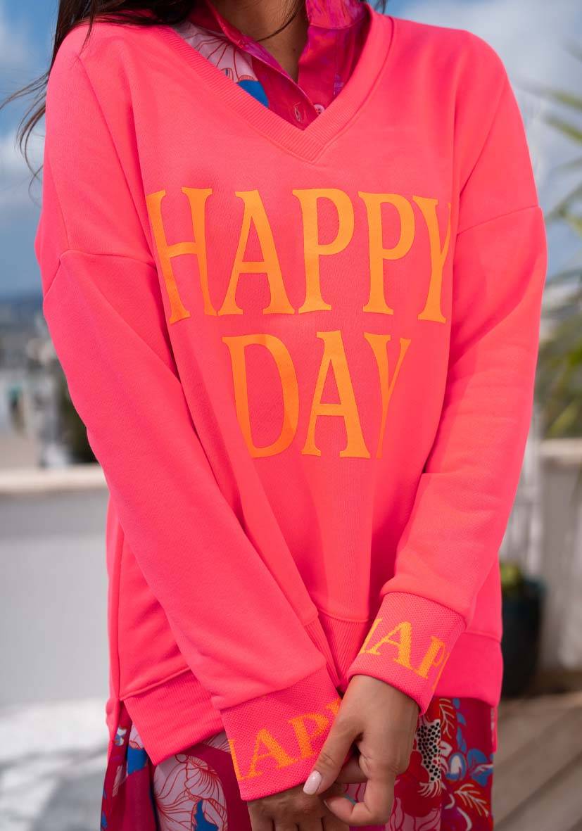 Miss Goodlife V-Neck Happy Day – Neonpink