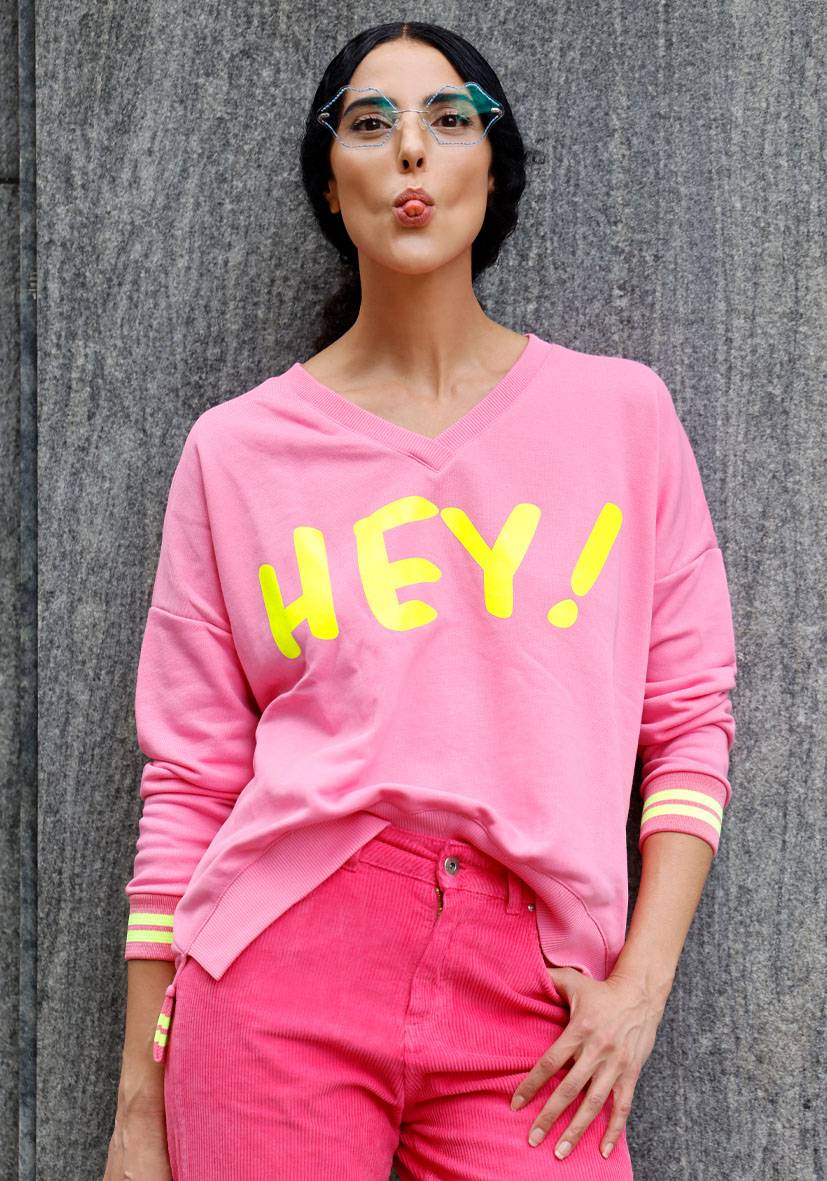 Miss Goodlife V-Neck Hey – pink/neonyelllow