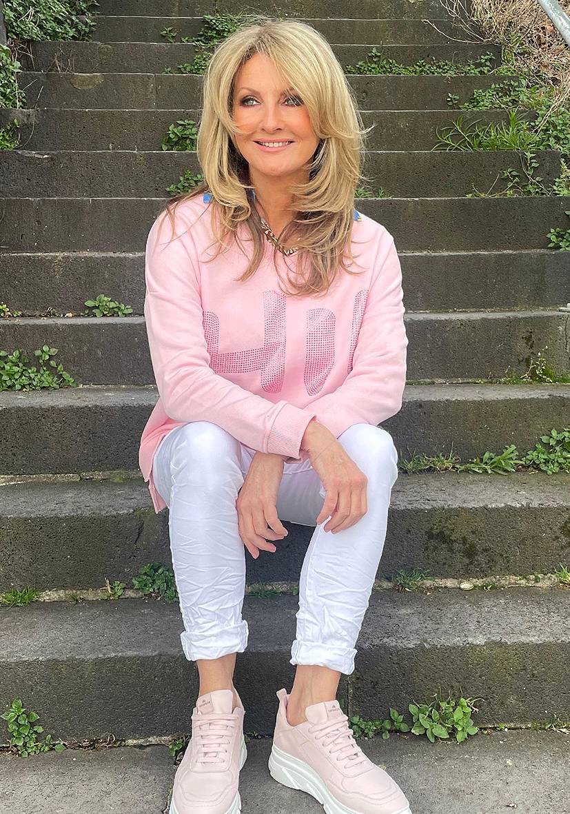 Miss Goodlife V-Neck Hi Hi! Strass – Rose/neonpink