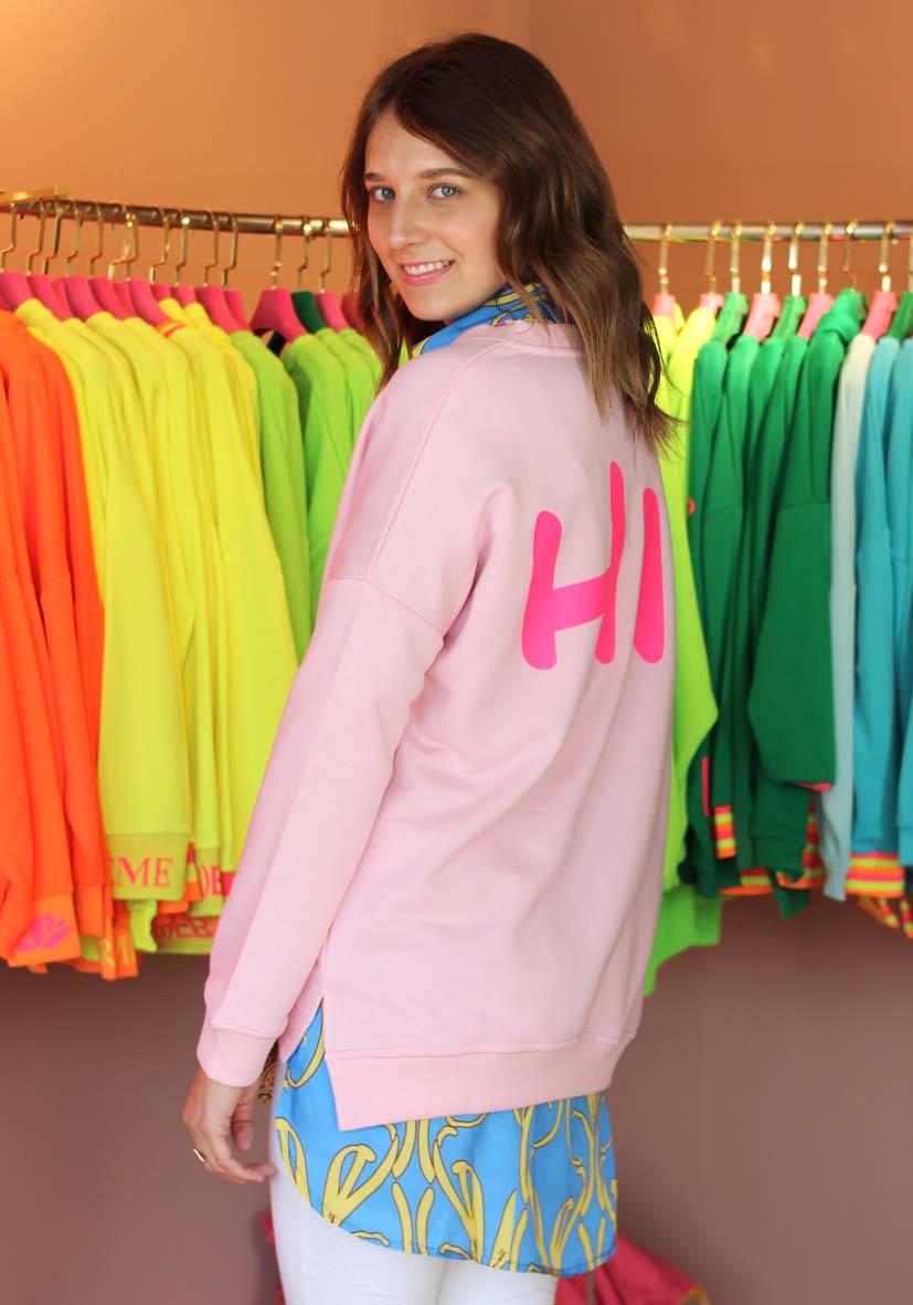 Miss Goodlife V-Neck Hi Hi! Strass – Rose/neonpink