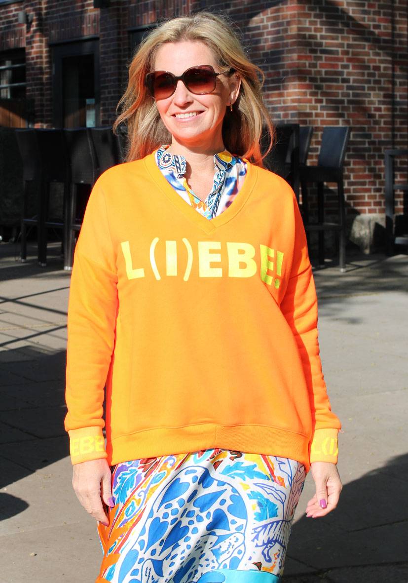 Miss Goodlife V-Neck L(i)ebe Glitter – neonorange