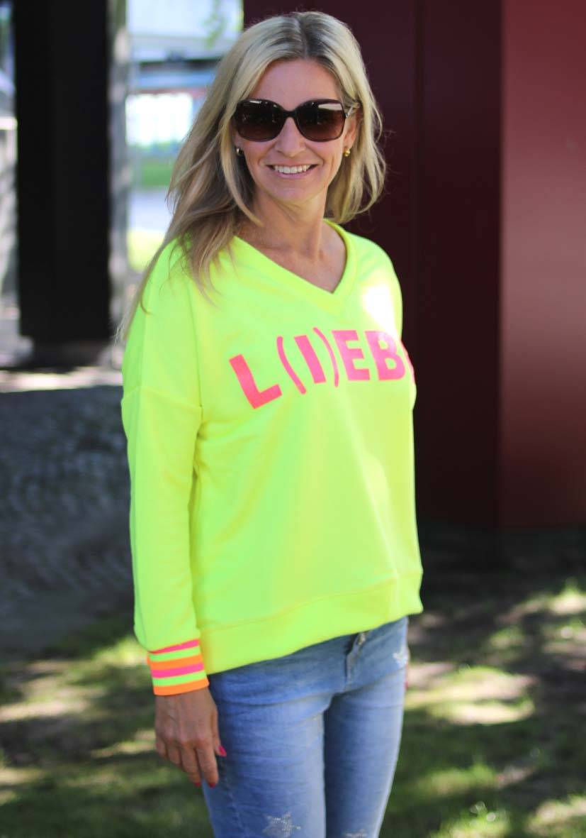 Miss Goodlife V-Neck L(i)ebe Glitter – Neonyellow