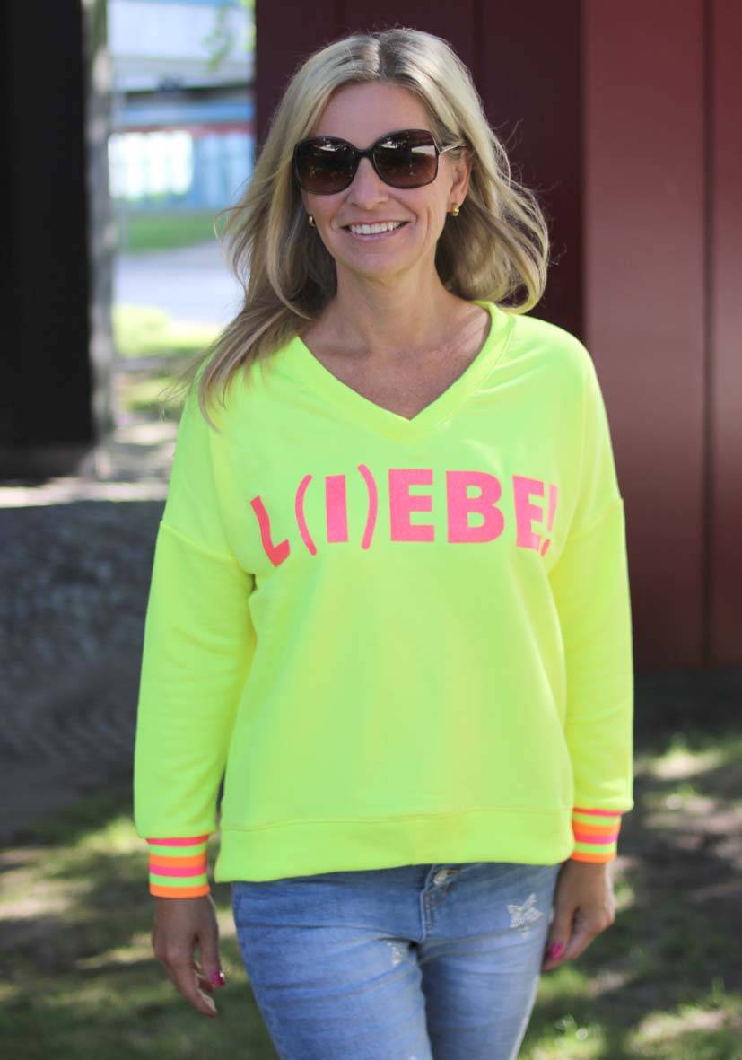 Miss Goodlife V-Neck L(i)ebe Glitter – neonyellow