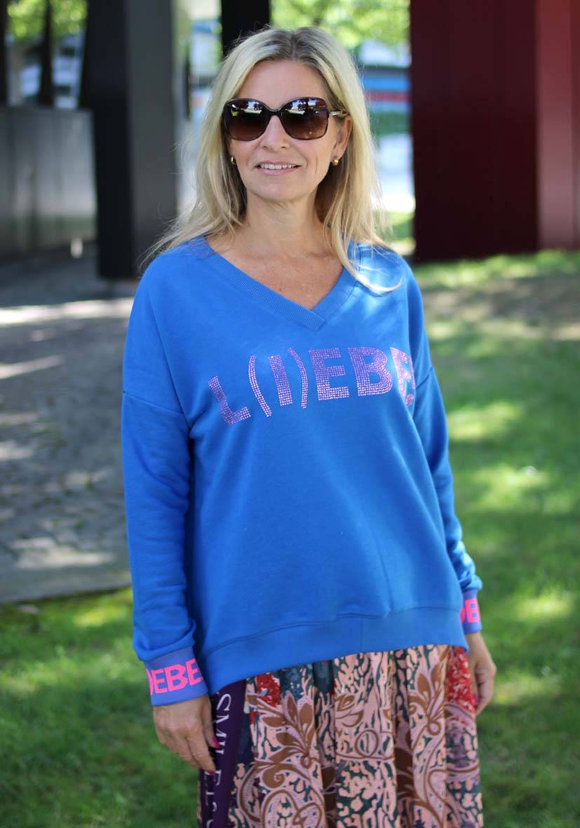 Miss Goodlife V-Neck L(i)ebe Strass – blue