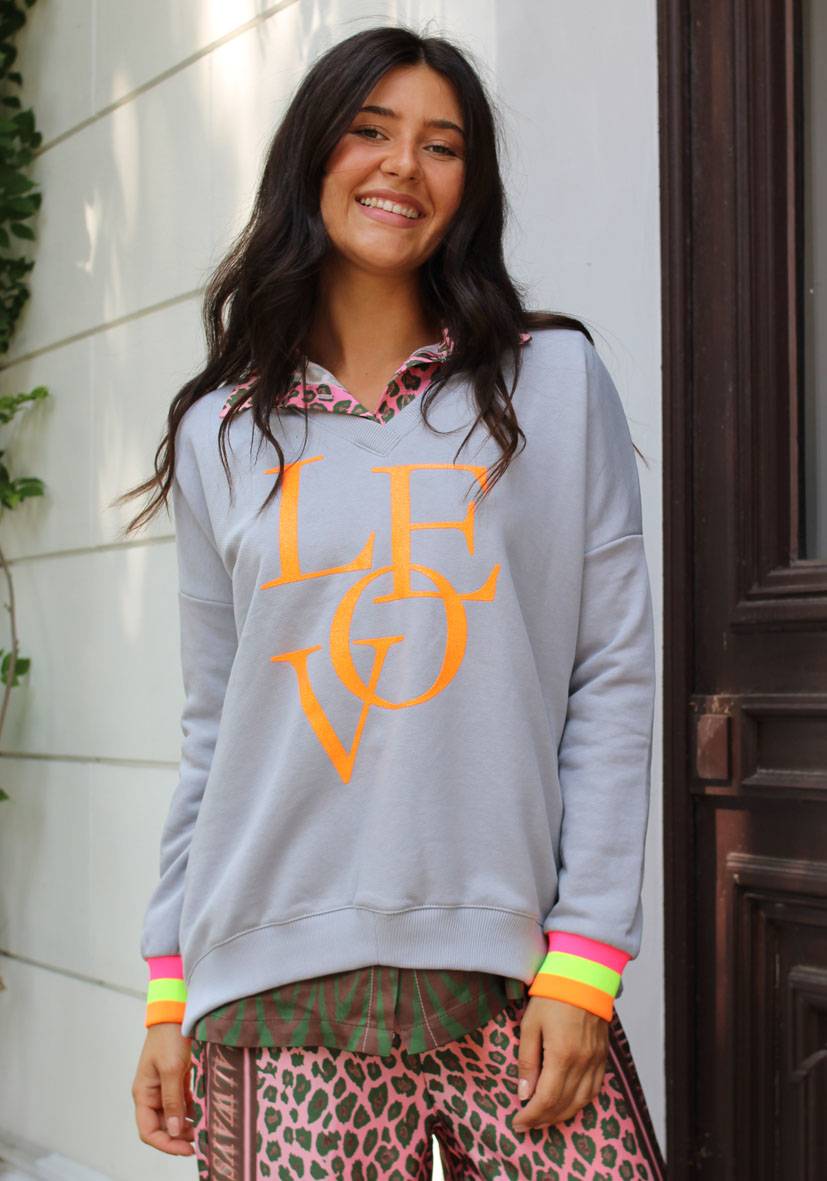 Miss Goodlife V-Neck Love Glitter – grey