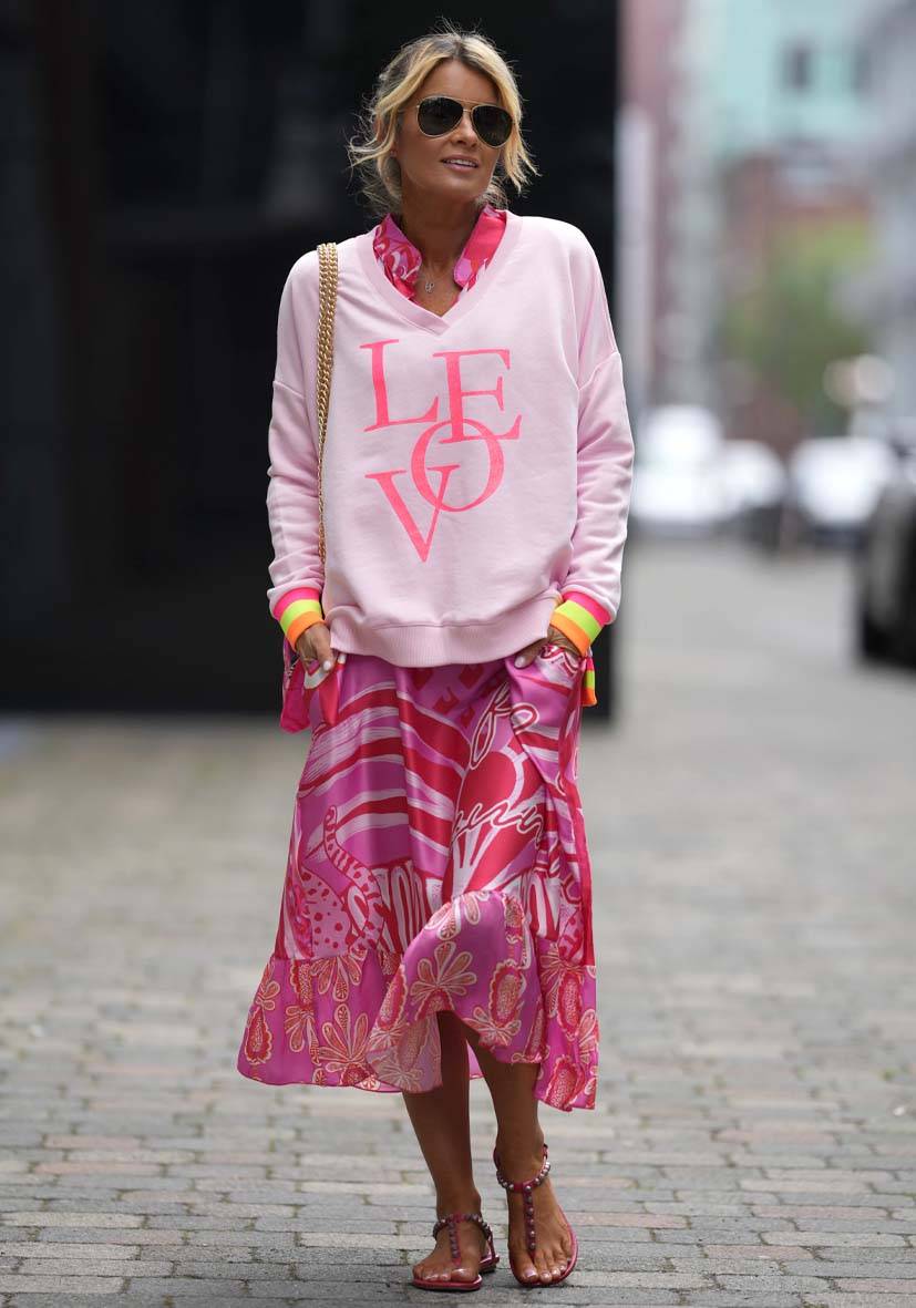 Miss Goodlife V-Neck Love Glitter – Rose/neonpink