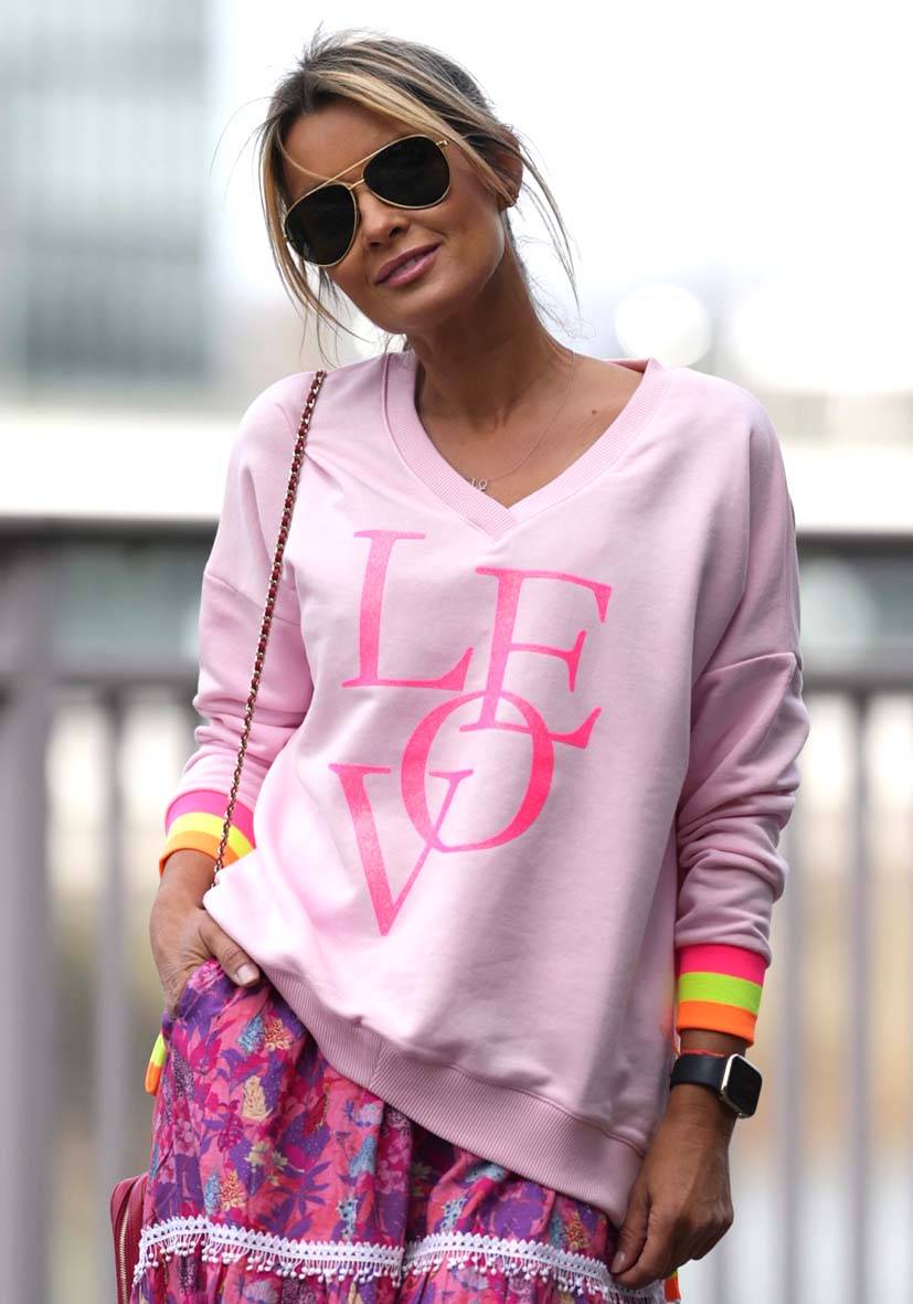 Miss Goodlife V-Neck Love Glitter – Rose/neonpink