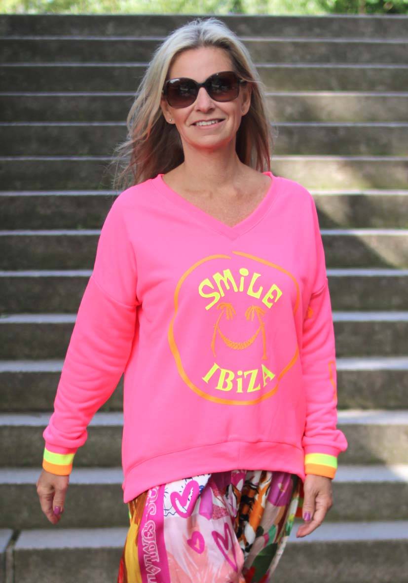 Miss Goodlife V-Neck Smile Ibiza – neonpink