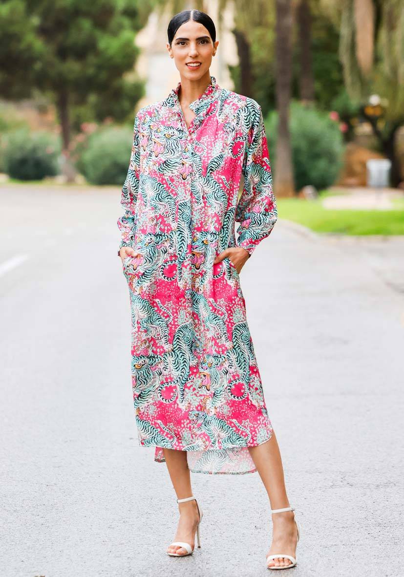 Miss Goodlife Viskose-Satin Dress Star Tiger