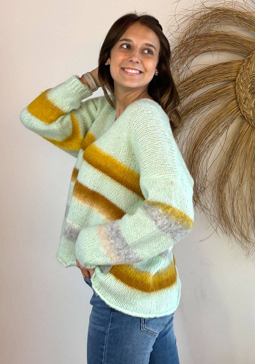 Miss Goodlife Pullover Gebrushed Mit Multicolor Stripes – Mint