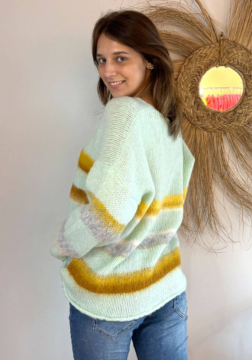 Miss Goodlife Pullover Gebrushed Mit Multicolor Stripes – Mint