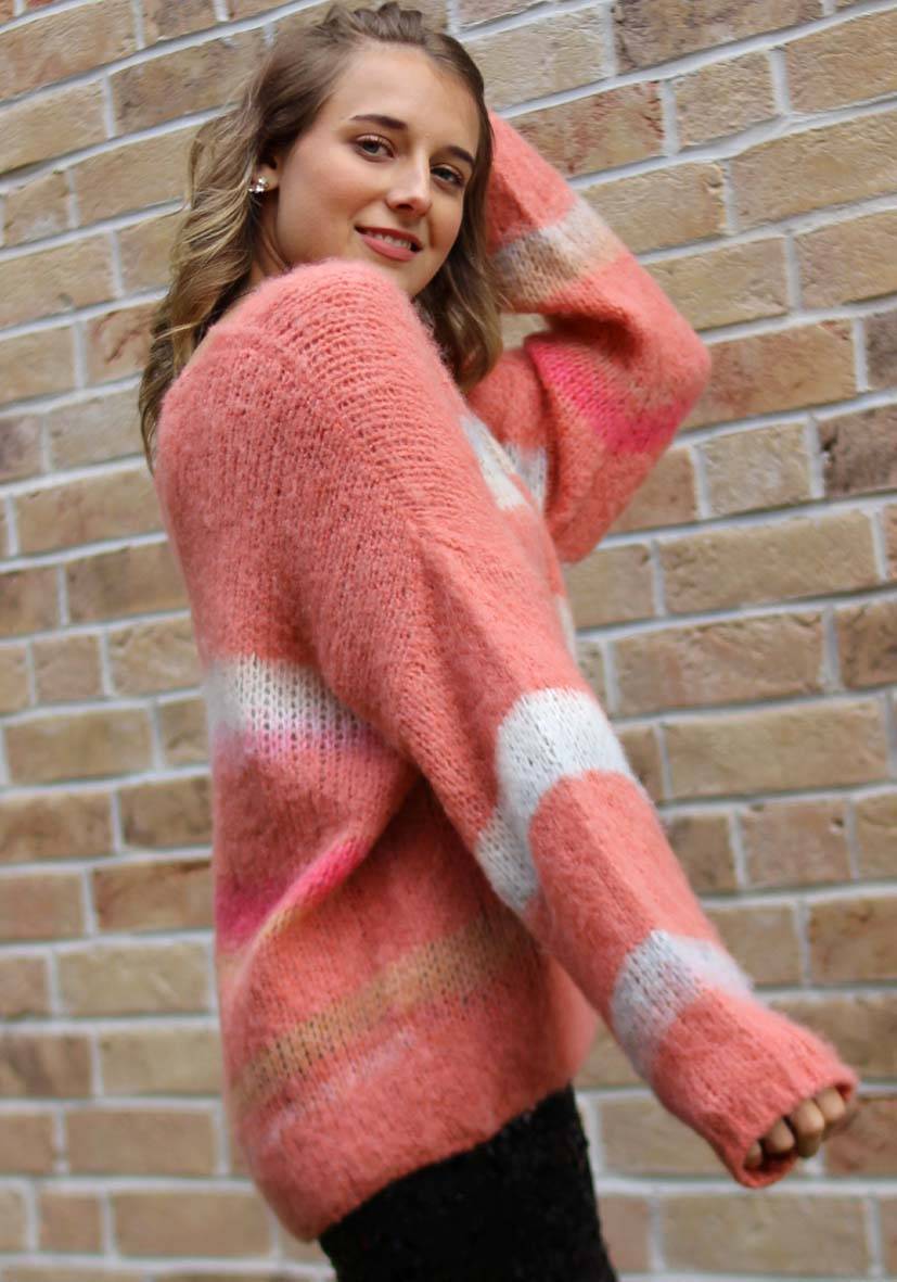 Miss Goodlife Pullover Mit Multicolor Stripes – Apricot