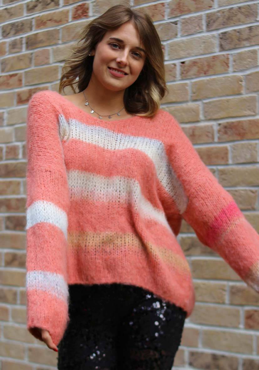 Miss Goodlife Pullover mit multicolor Stripes – apricot